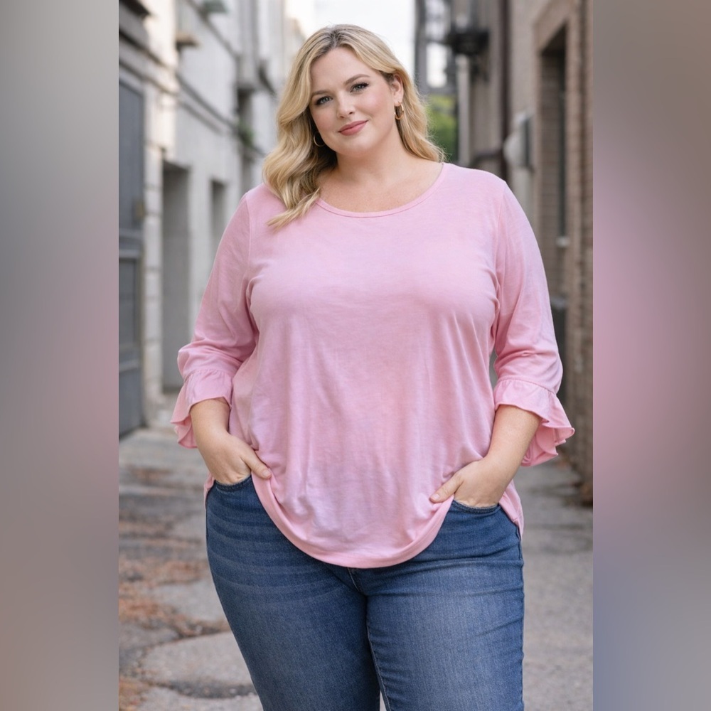 Terra & Sky Pink Flutter Sleeve Knit Blouse Size 2X